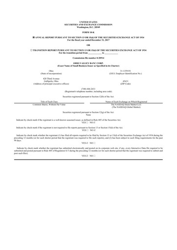 Thumbnail Ohio Valley Banc Corp 10-K Annual Report 2017