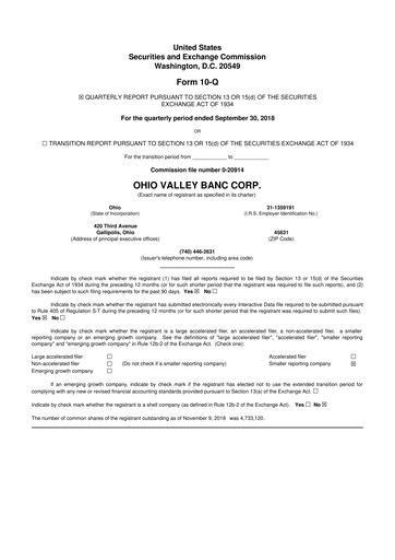 Thumbnail Ohio Valley Banc Corp 10-Q Quarterly Report FY2018 