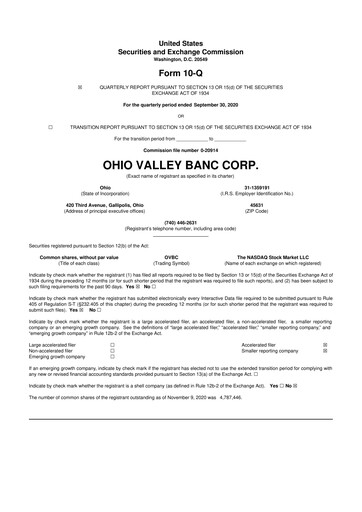 Thumbnail Ohio Valley Banc Corp 10-Q Quarterly Report FY2020 