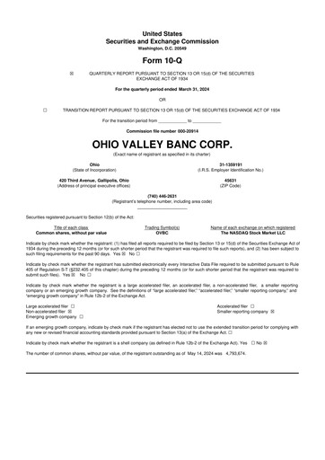 Thumbnail Ohio Valley Banc Corp 10-Q Quarterly Report FY2024 