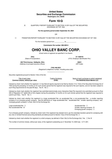 Thumbnail Ohio Valley Banc Corp 10-Q Quarterly Report FY2024 