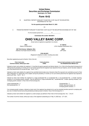 Thumbnail Ohio Valley Banc Corp 10-Q Quarterly Report FY2025 