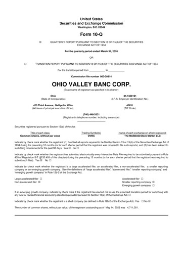 Thumbnail Ohio Valley Banc Corp 10-Q Quarterly Report FY2026 
