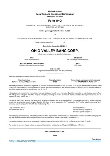 Thumbnail Ohio Valley Banc Corp 10-Q Quarterly Report FY2026 