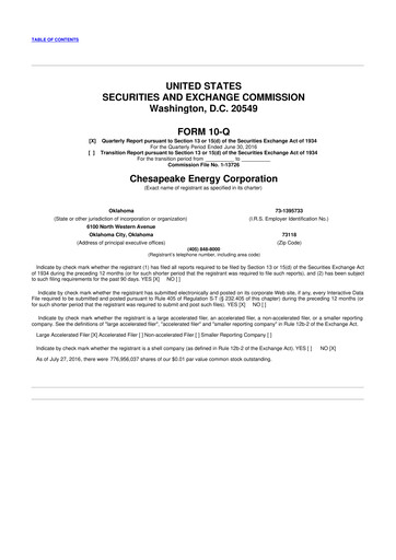 Miniature Expand Energy 10-Q Rapport trimestriel 2016 