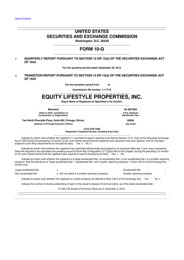 Thumbnail Equity LifeStyle Properties 10-Q Quarterly Report FY2012 