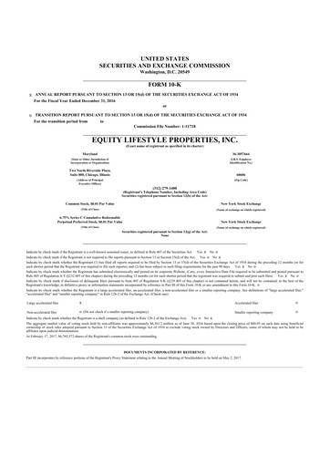 Thumbnail Equity LifeStyle Properties 10-K Annual Report 2016