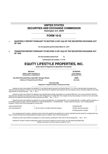 Thumbnail Equity LifeStyle Properties 10-Q Quarterly Report FY2017 