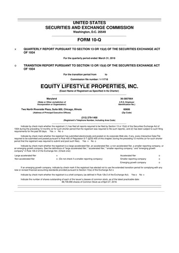 Thumbnail Equity LifeStyle Properties 10-Q Quarterly Report FY2018 