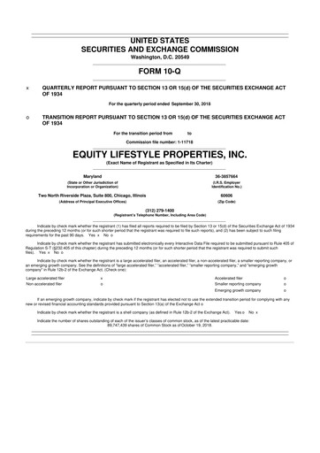 Thumbnail Equity LifeStyle Properties 10-Q Quarterly Report FY2018 