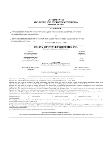 Thumbnail Equity LifeStyle Properties 10-K Annual Report 2018