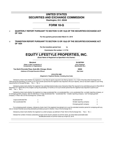 Thumbnail Equity LifeStyle Properties 10-Q Quarterly Report FY2019 