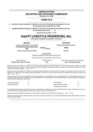 Thumbnail Equity LifeStyle Properties 10-Q Quarterly Report FY2020 