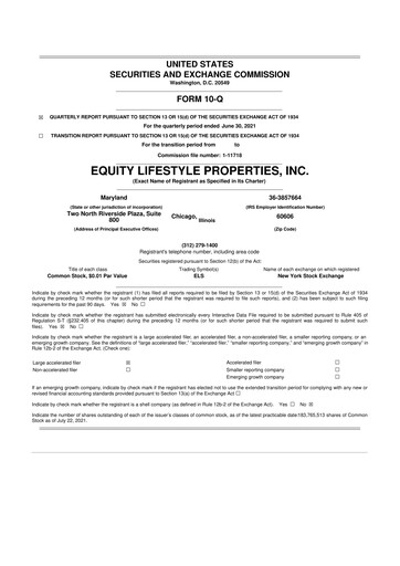 Thumbnail Equity LifeStyle Properties 10-Q Quarterly Report FY2021 
