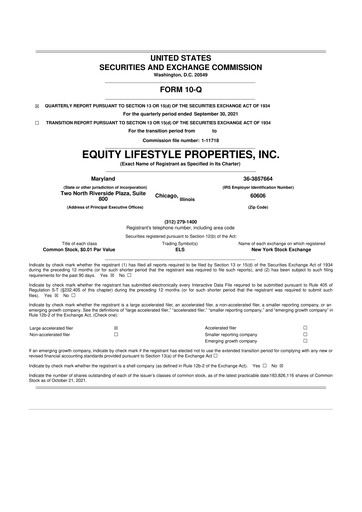 Thumbnail Equity LifeStyle Properties 10-Q Quarterly Report FY2021 