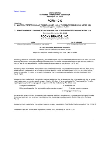 Thumbnail Rocky Brands 10-Q Quarterly Report FY2018 