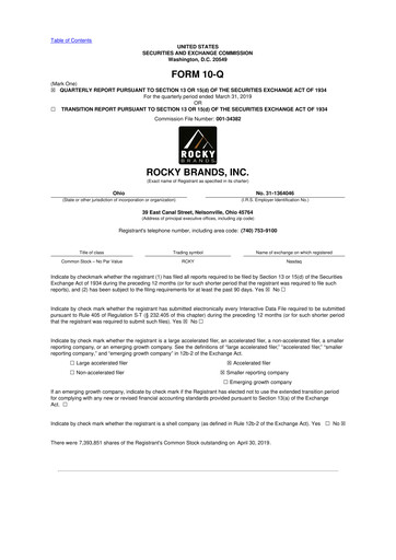 Thumbnail Rocky Brands 10-Q Quarterly Report FY2019 
