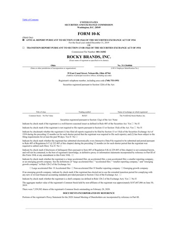 Thumbnail Rocky Brands 10-K Annual Report 2019