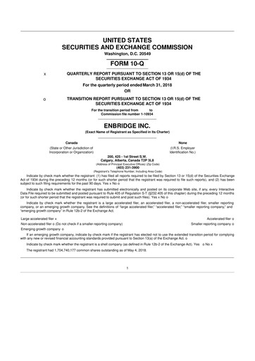 Thumbnail Enbridge 10-Q Quarterly Report FY2018 