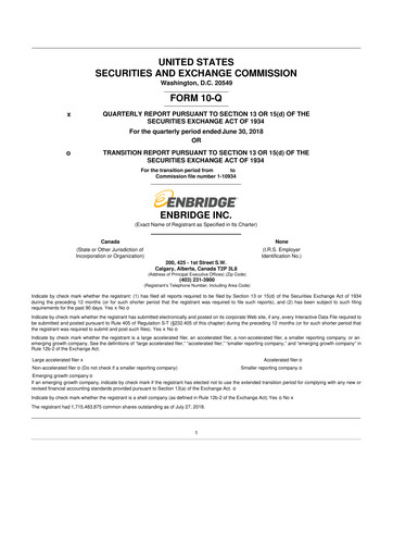 Thumbnail Enbridge 10-Q Quarterly Report FY2018 