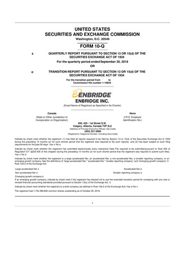 Thumbnail Enbridge 10-Q Quarterly Report FY2018 
