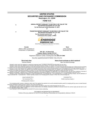 Thumbnail Enbridge 10-K Annual Report 2018