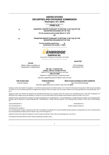 Thumbnail Enbridge 10-Q Quarterly Report FY2019 