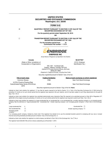 Thumbnail Enbridge 10-Q Quarterly Report FY2019 