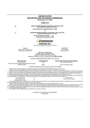 Thumbnail Enbridge 10-K Annual Report 2020