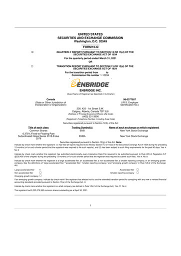 Thumbnail Enbridge 10-Q Quarterly Report FY2021 