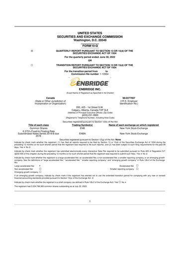 Thumbnail Enbridge 10-Q Quarterly Report FY2022 