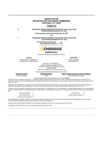 Thumbnail Enbridge 10-Q Quarterly Report FY2023 
