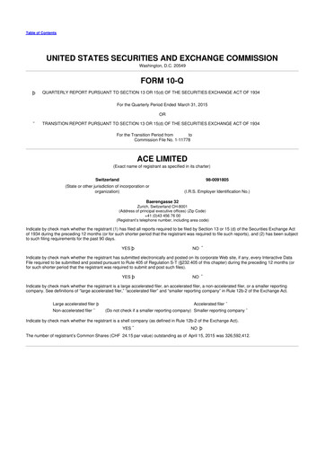 Vorschaubild Chubb 10-Q Quartalsbericht 2015 