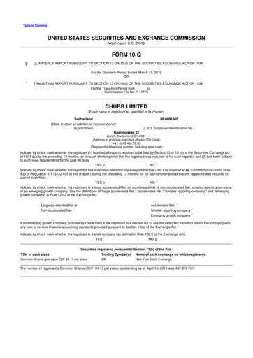 Vorschaubild Chubb 10-Q Quartalsbericht 2019 