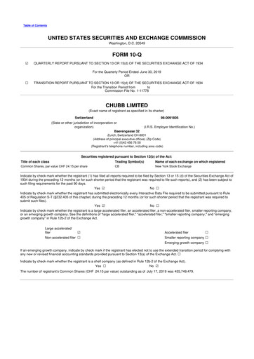 Vorschaubild Chubb 10-Q Quartalsbericht 2019 