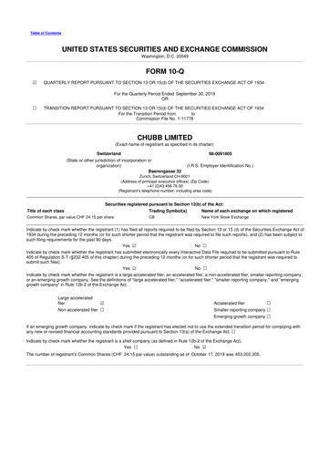 Vorschaubild Chubb 10-Q Quartalsbericht 2019 