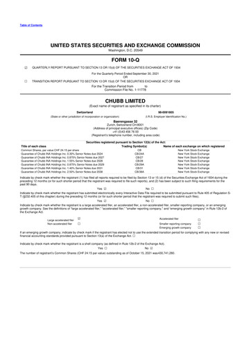 Vorschaubild Chubb 10-Q Quartalsbericht 2021 