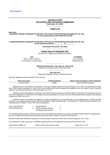 Thumbnail USANA 10-Q Quarterly Report FY2023 