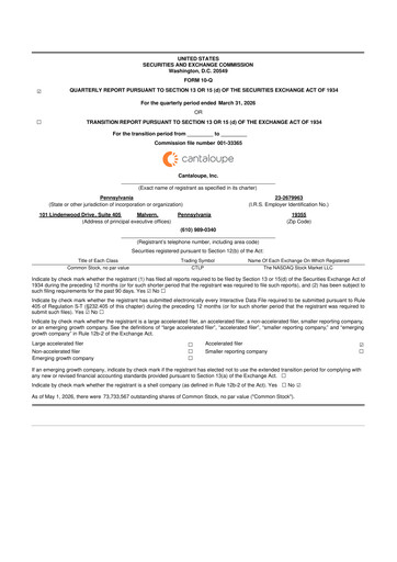 Thumbnail Cantaloupe 10-Q Quarterly Report FY 