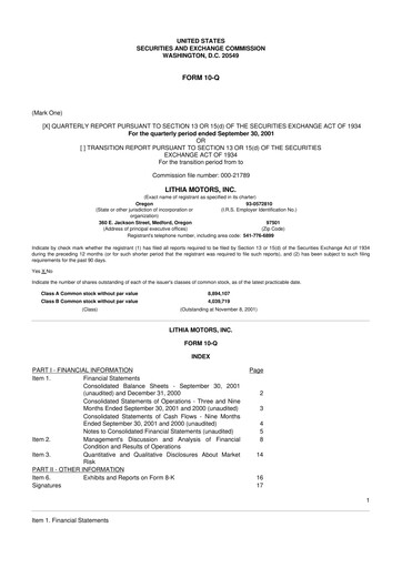 Vorschaubild Lithia Motors 10-Q Quartalsbericht  