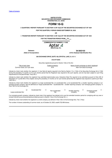 Miniature AptarGroup 10-Q Rapport trimestriel 2020 