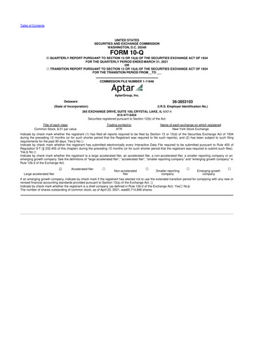 Miniature AptarGroup 10-Q Rapport trimestriel 2021 