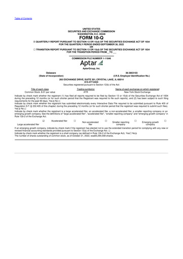 Miniature AptarGroup 10-Q Rapport trimestriel 2022 