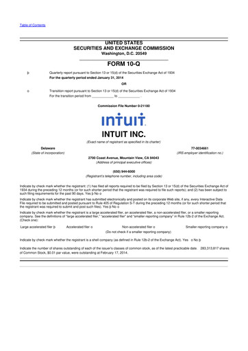 Miniature Intuit 10-Q Rapport trimestriel 2014 