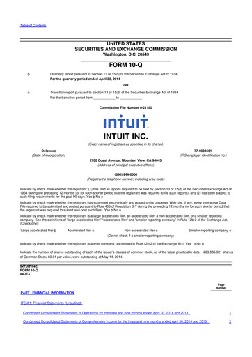 Miniature Intuit 10-Q Rapport trimestriel 2014 