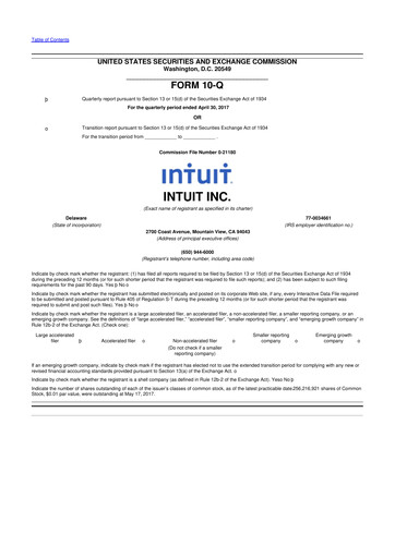 Miniature Intuit 10-Q Rapport trimestriel 2017 