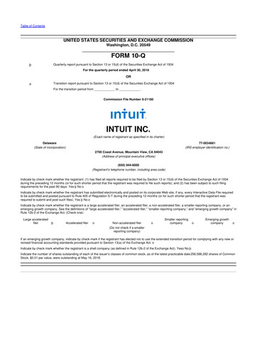 Miniature Intuit 10-Q Rapport trimestriel 2018 