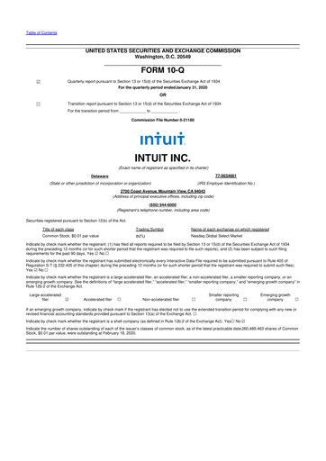 Miniature Intuit 10-Q Rapport trimestriel 2020 