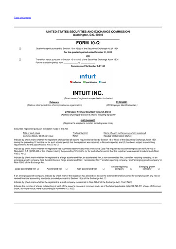 Miniature Intuit 10-Q Rapport trimestriel 2021 