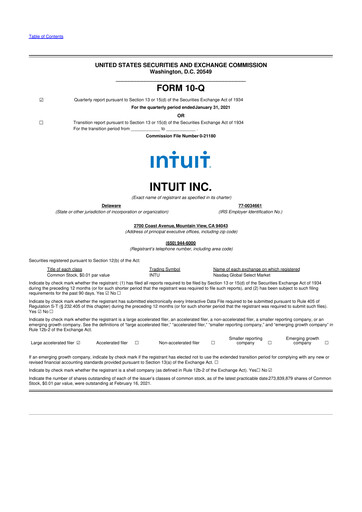 Miniature Intuit 10-Q Rapport trimestriel 2021 